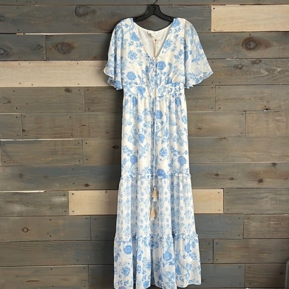 House of Harlow 1960 Blue Floral Chiffon Flowy Maxi Dress
